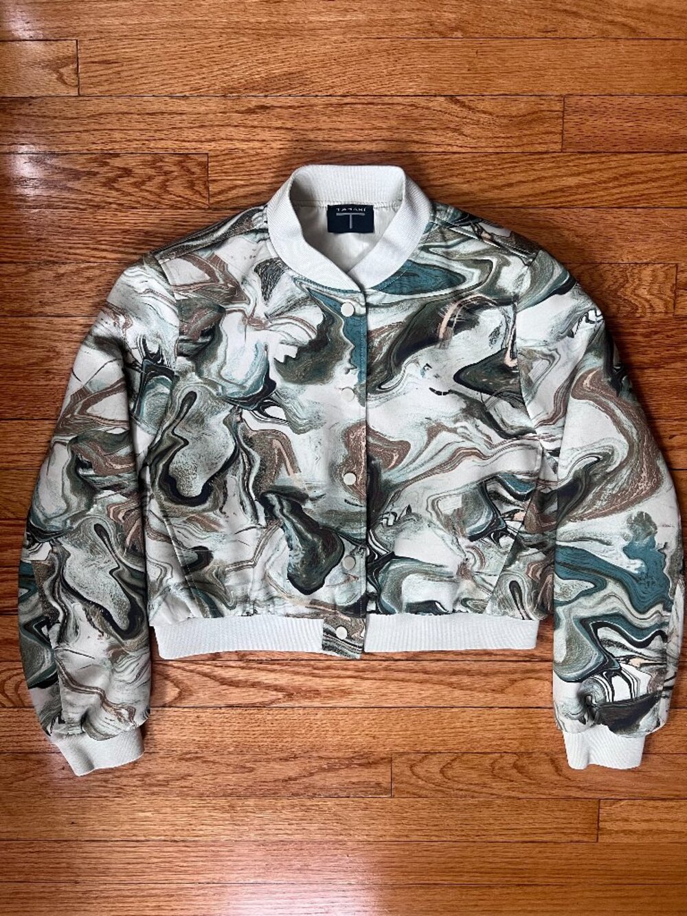 Tahari Abstract Marble Cropped Bomber SZ L
